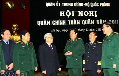  Tổng Bí thư Nguyễn Phú Trọng cùng các đại biểu dự Hội nghị. - Ảnh: VNA