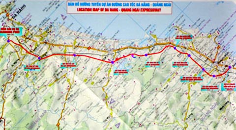 Bản đồ hướng tuyến dự án đường cao tốc Đà Nẵng - Quảng Ngãi