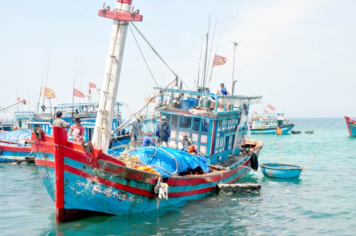 Kinh tế biển trở thành thế mạnh của huyện đảo Lý Sơn (Trong ảnh: Tàu thuyền ngư dân Lý Sơn chuẩn bị ra khơi).