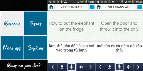 Giao diện của ứng dụng Từ điển giọng nói Việt - Anh.