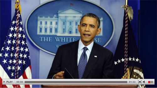 Tổng thống Mỹ Obama kêu gọi bỏ phiếu thông qua dự luật ngân sách trong cuộc họp báo ở Nhà Trắng ngày 8/10 (Ảnh chụp từ clip, nguồn Press TV)