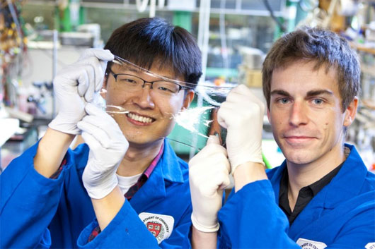 Jeong-Yun Sun (trái) và Christoph Keplinger (phải) - 2 nhà khoa học làm việc với dự án loa trong suốt từ gel ion.