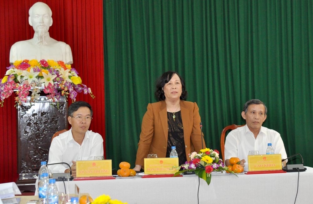 Bộ trưởng Bộ LĐ-TB&XH Phạm Thị Lệ Chuyền phát biểu tại buổi làm việc.