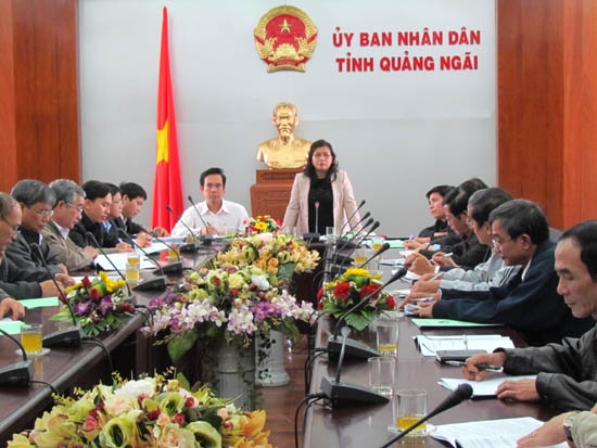 Phó Chủ tịch UBND tỉnh Đinh Thị Loan phát biểu tại cuộc họp.