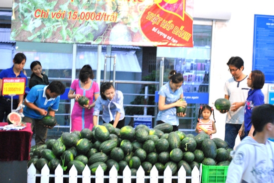 Co.opMart Quảng Ngãi dù muốn giúp nông dân tỉnh nhà, nhưng đành phải tiêu thụ dưa Phú Yên.          