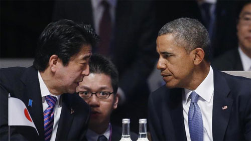  Tổng thống Mỹ Obama và Thủ tướng Nhật tại Hội nghị Hạt nhân ở Hague, Hà Lan, ngày 24/3/2014 (Ảnh AP)