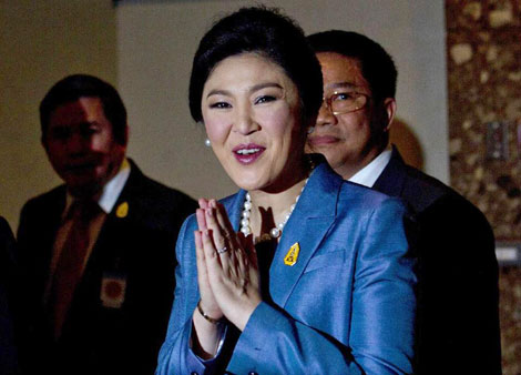 Thủ tướng Yingluck tới tòa án hiến pháp ngày 6/5.  