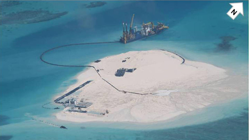  Hình ảnh chụp ngày 25/2/2014 được Philippines công bố ngày 15/5 cho thấy Trung Quốc đang có hành động cải tạo đất tại Gạc Ma (Nguồn: AP)