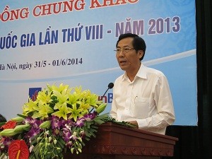 Nhà báo Thuận Hữu- Chủ tịch Hội Nhà báo Việt Nam phát biểu khai mạc. Ảnh: VGP/Mai Hồng