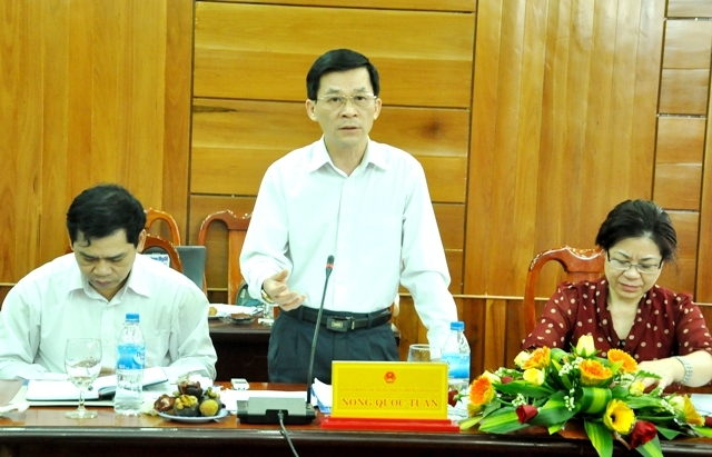 Phó Chủ nhiệm Ủy ban Dân tộc Trung ương Nông Quốc Tuấn phát biểu tại buổi làm việc
