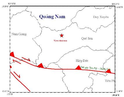 Khu vực xảy ra động đất trên địa bàn huyện Quế Sơn, Quảng Nam. Ảnh: Viện Vật lý địa cầu