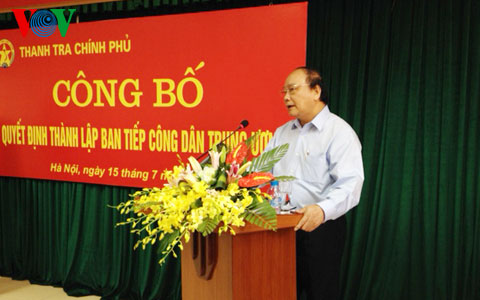 Phó Thủ tướng Nguyễn Xuân Phúc phát biểu tại Lễ công bố Quyết định thành lập Ban Tiếp công dân Trung ương