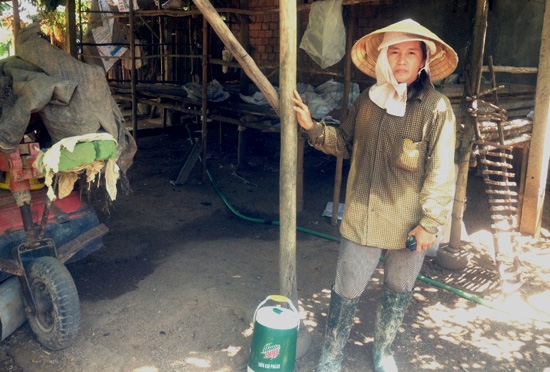 Bà Bùi Thị Bích Vân thẫn thờ bên chuồng trại trống không sau khi tiêu hủy 1.000 con vịt bị mắc cúm