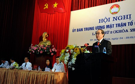 Chủ tịch UBTW MTTQ Nguyễn Thiện Nhân phát biểu bế mạc Hội nghị. Ảnh: VGP/Từ Lương