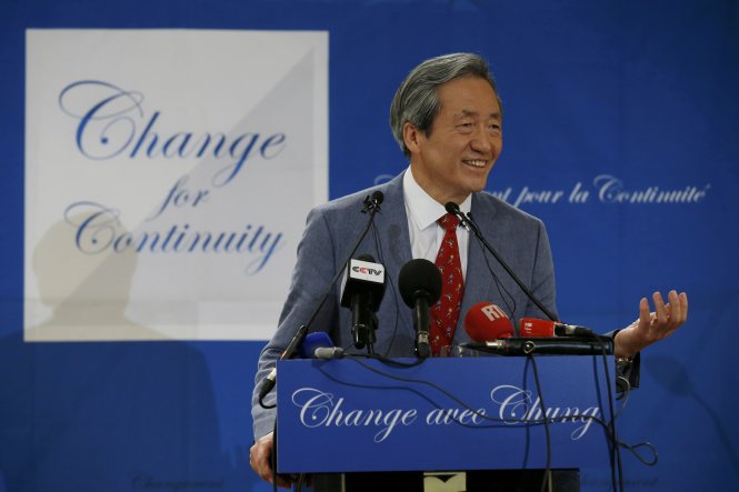  Ông Chung Mong-Joon trong buổi công bố quyết định tranh cử chủ tịch FIFA. Ảnh: Reuters