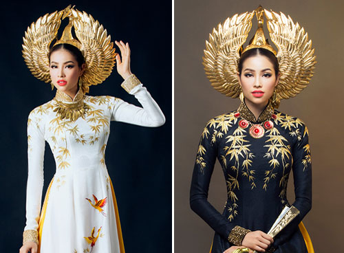 Phạm Hương được NTK Thuận Việt chuẩn bị 2 bộ trang phục áo dài  cho phần thi Trang phục truyền thống tại cuộc thi Hoa hậu Hoàn vũ 2015