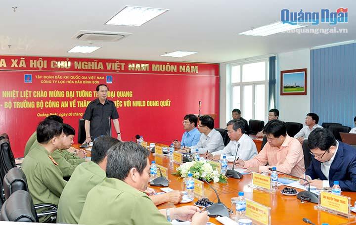 Bộ trưởng Trần Đại Quang phát biểu tại buổi làm việc với Nhà máy lọc dầu Dung Quất (ảnh: M.Toàn-Báo Quảng Ngãi)