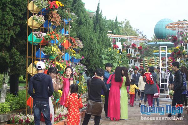 Vườn hoa Ba Tơ thu hút rất đông nhân dân đến vui chơi, thưởng ngoạn và chụp hình mỗi dịp Tết.