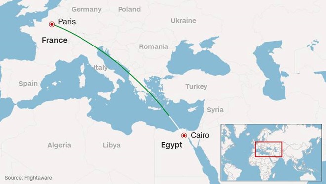 Hành trình bay của phi cơ của Egypt Air. Ảnh: CNN