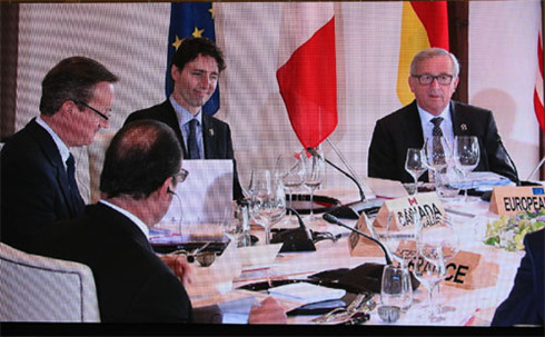  Các đại biểu tham dự Hội nghị G7 (ảnh chụp qua màn hình từ Trung tâm báo chí quốc tế).
