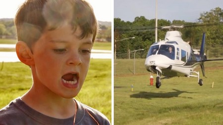 Cậu bé Carson và chiếc máy bay trực thăng do chính cha mình điều khiển làm nhiệm vụ... nhổ răng