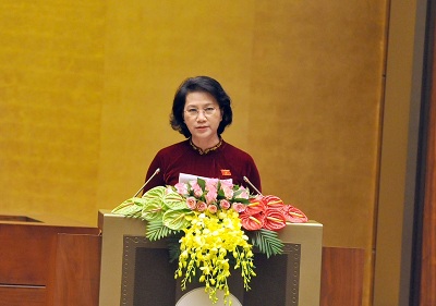 Chủ tịch Quốc hội Nguyễn Thị Kim Ngân phát biểu tại Phiên bế mạc Kỳ họp thứ nhất, Quốc hội khóa XIV. Ảnh: VGP/Nhật Bắc