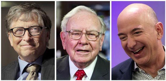 Bill Gates, Warren Buffett và Jeff Bezos (từ trái sang). Ảnh: REUTERS