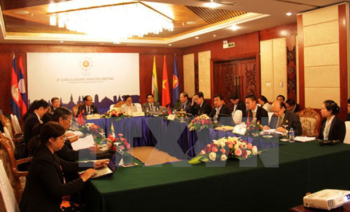 Quang cảnh Hội nghị Bộ trưởng kinh tế các nước CLMV tại Lào. (Nguồn: Phạm Kiên/TTXVN)