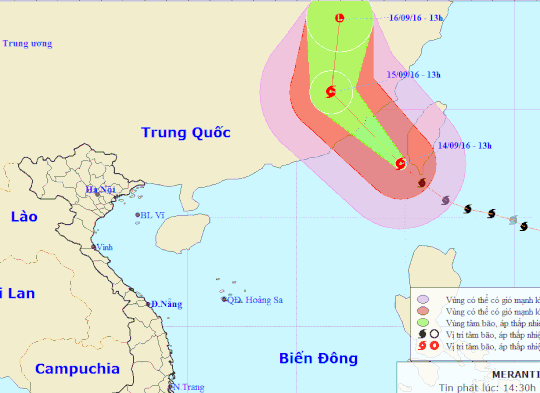 Vị trí và dự báo đường đi của bão số 5 - Nguồn: Trung tâm Dự báo khí tượng thuỷ văn Trung ương