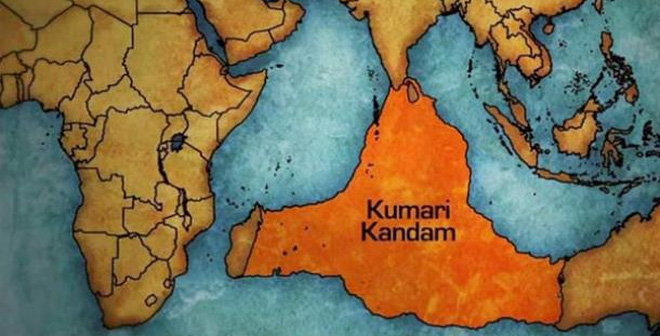 Vị trí của lục địa Kumari Kandam trên bản đồ thế giới cổ.