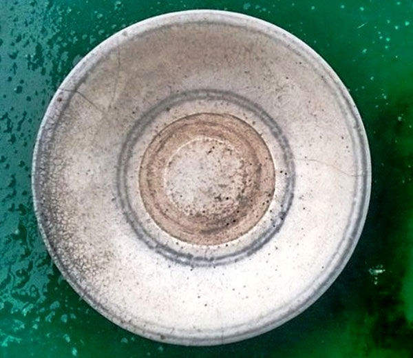 Chiếc đĩa gốm men trắng hoa văn xanh lam thời Lê