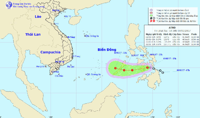 Vị trí và đường đi của áp thấp nhiệt đới - Ảnh: Trung tâm dự báo khí tượng thủy văn trung ương
