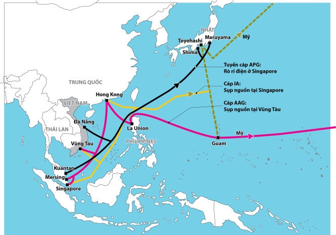 Ba tuyến cáp quang biển bị sự cố cùng lúc, đã ảnh hưởng nghiêm trọng đến kết nối Internet từ Việt Nam đi quốc tế - Đồ họa: Như Khanh