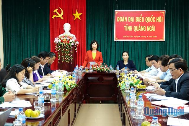Phó Trưởng Đoàn chuyên trách ĐBQH tỉnh Phạm Thị Thu Trang phát biểu tại hội nghị