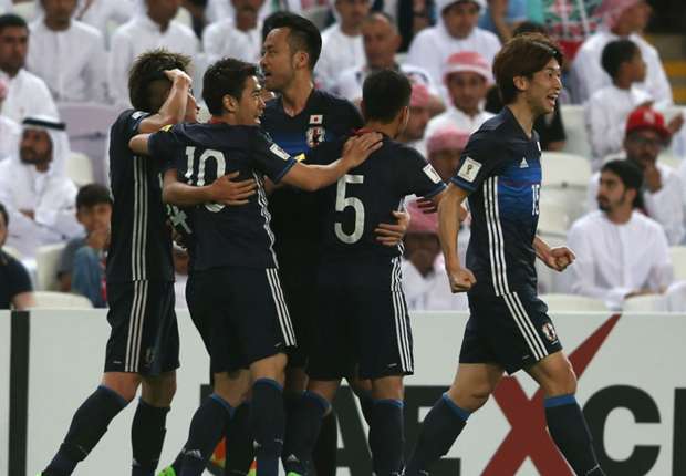 Niềm vui của các cầu thủ Nhật Bản sau khi vượt qua UAE