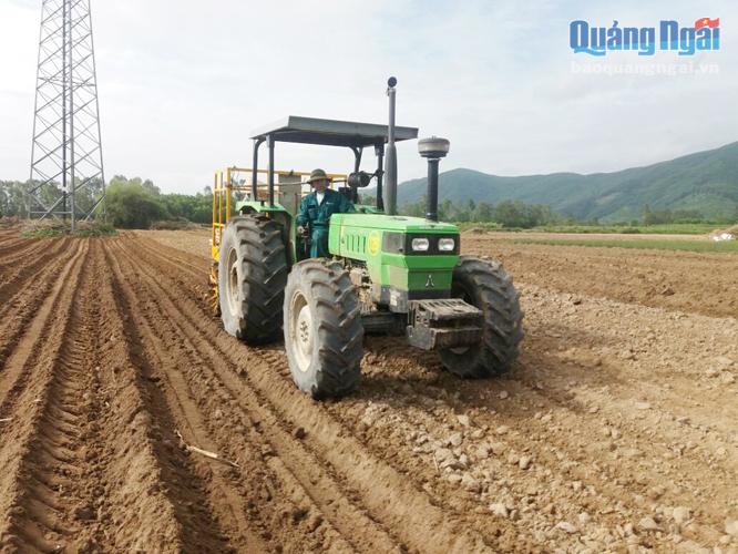 Xí nghiệp Cơ giới nông nghiệp (Cty CP Đường Quảng Ngãi) đang làm đất và trồng mía bằng máy hiện đại tại đồng mía Đức Lân - Mộ Đức vụ 2017-2018