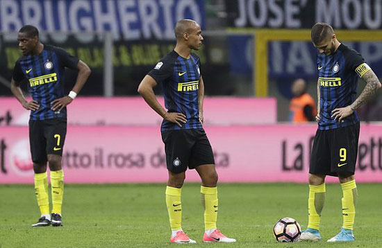 Sự thất vọng của các cầu thủ Inter Milan. Ảnh: Dailymail