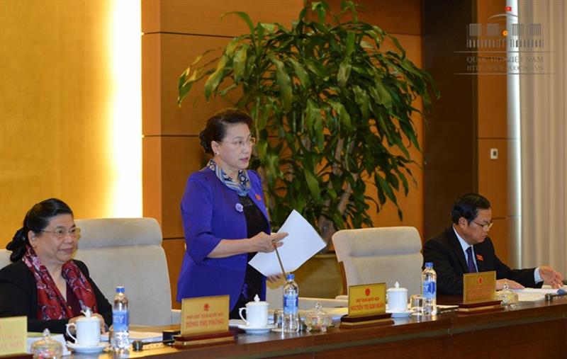 Chủ tịch Quốc hội Nguyễn Thị Kim Ngân phát biểu khai mạc phiên họp thứ 9 của UBTVQH. Ảnh: quochoi.vn