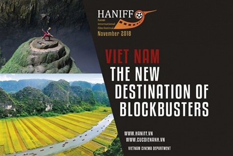 Một trong 3 pano giới thiệu hình ảnh Việt Nam lại Cannes. Ảnh: Cục Điện ảnh Việt Nam