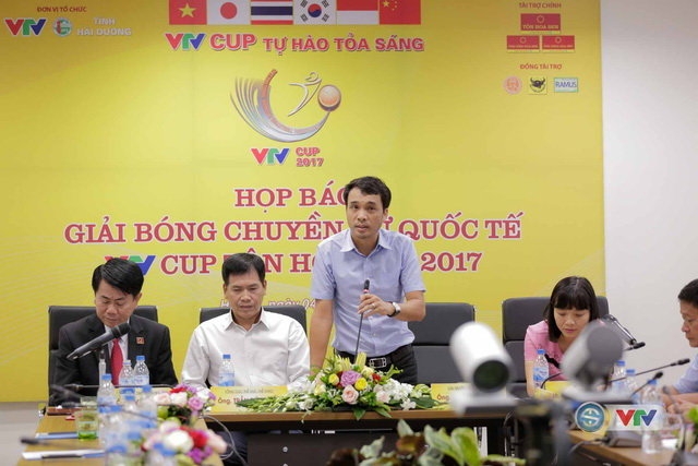   Ông Phan Ngọc Tiến  - trưởng ban sản xuất các chương trình thể thao VTV phát biểu tại cuộc họp báo thông tin Giải bóng chuyền nữ quốc tế VTV Cup  sáng 4-7 ở Hà Nội. Ảnh: VTV