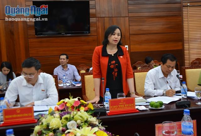 Phó Chủ tịch Hội đồng Dân tộc Quốc hội Cao Thị Xuân phát biểu tại buổi làm việc.