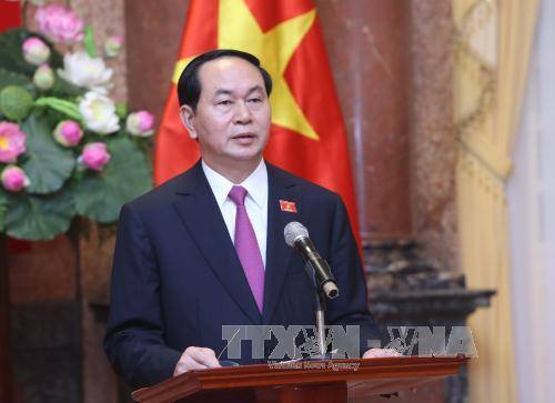 Chủ tịch nước Trần Đại Quang trả lời phỏng vấn các cơ quan thông tấn, báo chí. Ảnh: TTXVN