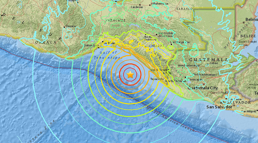Vị trí tâm chấn nằm ngoài khơi Mexico. Một loạt các quốc gia Mỹ Latinh nằm trong vùng ảnh hưởng - Ảnh: USGS