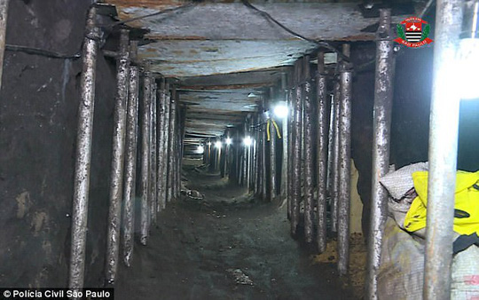Các đối tượng chi 1,27 triệu USD đào đường hầm dài 500 m. Ảnh: Policia Civil Sao Paulo
