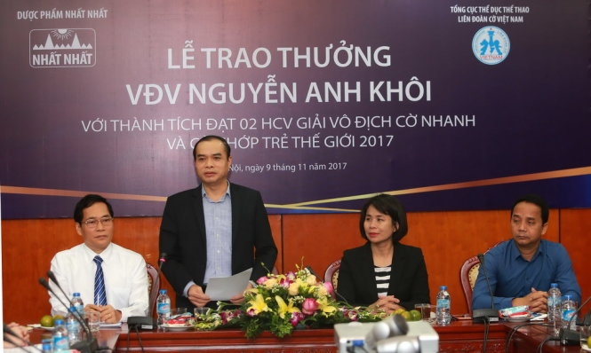 Ông Nguyễn Minh Thắng - trưởng bộ môn cờ cho biết, bộ môn sẽ mời chuyên gia hàng đầu thế giới để huấn luyện Anh Khôi. Ảnh: NAM KHÁNH