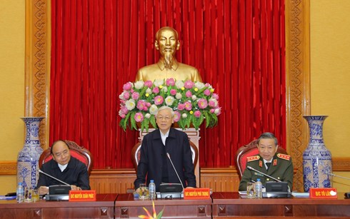 Tổng Bí thư Nguyễn Phú Trọng, Thủ tướng Nguyễn Xuân Phúc dự, chỉ đạo phiên họp Thường vụ Đảng ủy Công an Trung ương