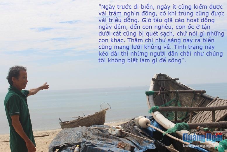 Ngư dân Đặng Lức ở vùng biển lộng thôn Minh Tân Nam (Đức Minh) rất bức xúc trước nạn giã cào.