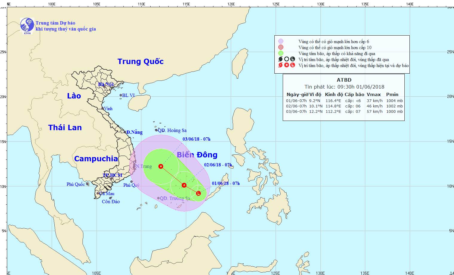 Vị trí và sơ đồ đường đi của áp thấp nhiệt đới trên biển Đông hiện nay