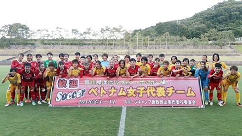 Đội tuyển nữ Việt Nam thi đấu giao hữu với đội bóng đá nữ trường đại học quốc tế Kibi Okayama (Ảnh: VFF).