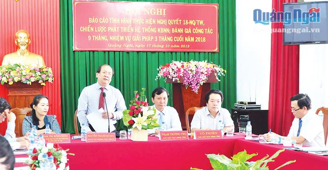 Phó Bí thư Thường trực Tỉnh ủy Nguyễn Thanh Quang phát biểu chỉ đạo tại hội nghị.     Ảnh: BẢO HÒA